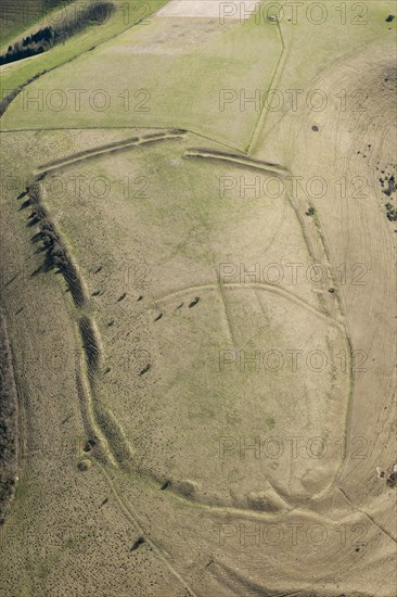 Iron Age univallate hillfort earthwork on Winklebury Hill, Wiltshire, 2016. Creator: Damian Grady.