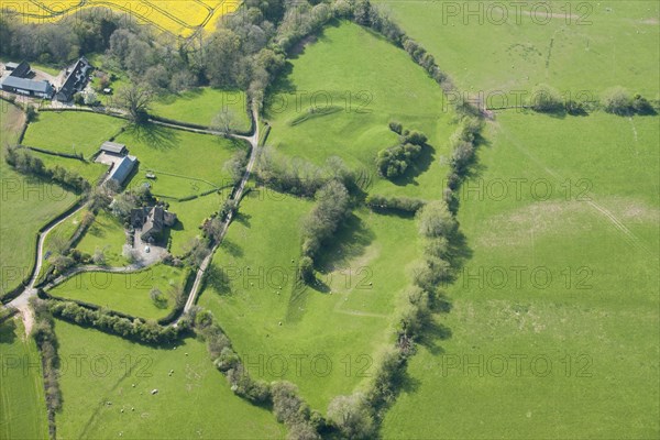 Medieval motte and bailey earthworks, Old Castleton, Herefordshire, 2016. Creator: Damian Grady.