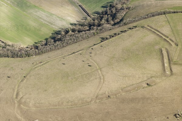 Iron Age univallate hillfort earthwork on Winklebury Hill, Wiltshire, 2016. Creator: Damian Grady.