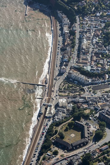 Dawlish Railway Station and the railway line running along the edge of the sea, Devon, 2016. Creator: Damian Grady.