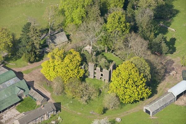 A motte castle and the ruins of a chapel and post-medieval house, Urishay, Herefordshire, 2016. Creator: Damian Grady.