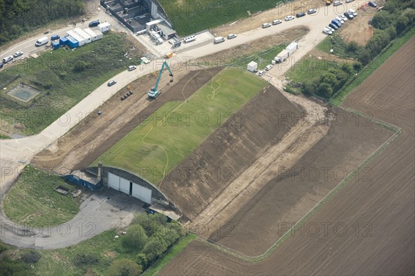 An aircraft hangar being returfed, Hullavington Airfield, Wiltshire, 2019. Creator: Damian Grady.