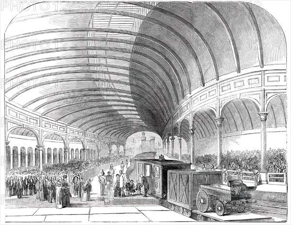 Reception of Her Majesty at the Great Central Railway Station, Newcastle-Upon-Tyne, 1850. Creator: Ebenezer Landells.