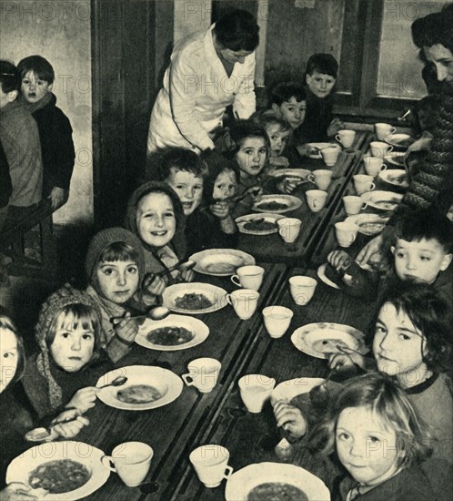 'School Dinner for Evacuated Children', 1943. Creator: Unknown.