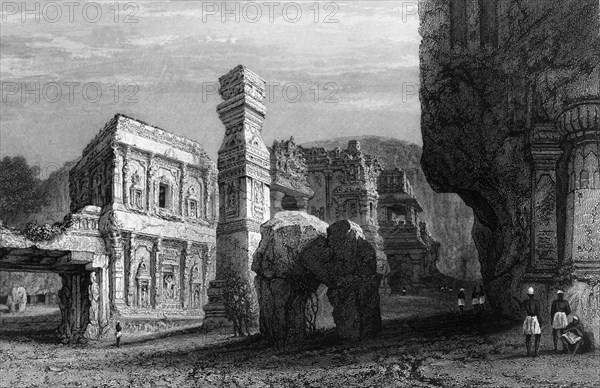 'Excavated Temple of Kylas, Caves of Ellora', 1834. Creator: Samuel Prout.