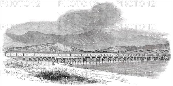 Opening of the Whitehaven and Furness Junction Railway - Duddon Sands Viaduct, 1850. Creator: Unknown.