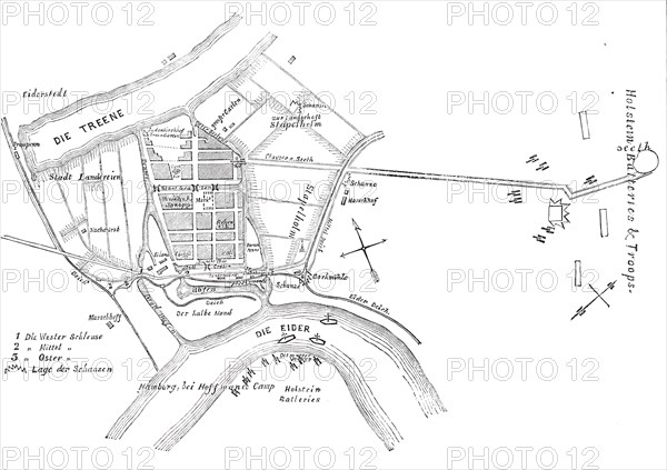 Schleswig-Holstein War - Plan of Friedrichstadt, 1850. Creator: Unknown.