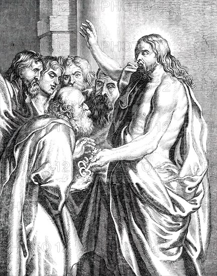 Christ Giving the Keys to S. Peter - painted by Rubens, [1850]. Creator: Unknown.