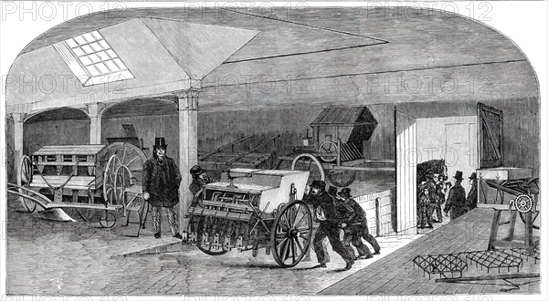 The Annual Exhibition of the Smithfield Club - Bringing in Implements, 1850. Creator: Unknown.