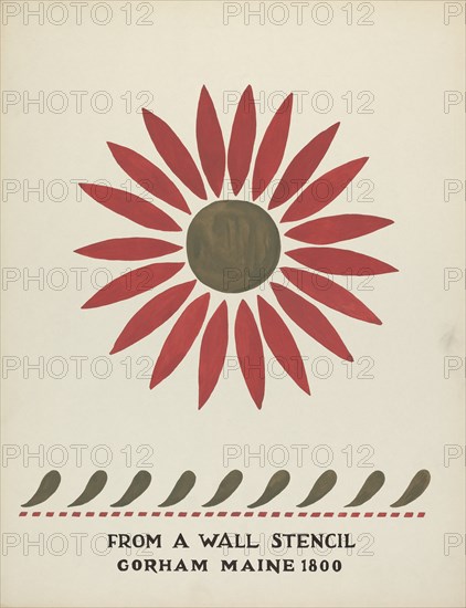 Design from Gorham, Maine 1800: from Proposed Portfolio "Maine Wall Stencils", 1935/1942. Creator: Mildred E Bent.