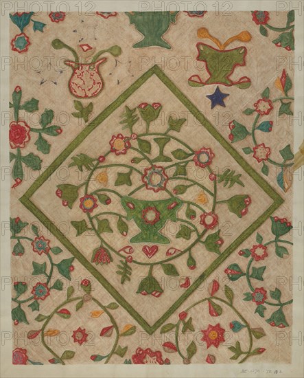 Applique Quilt, 1935/1942. Creator: Mildred E Bent.