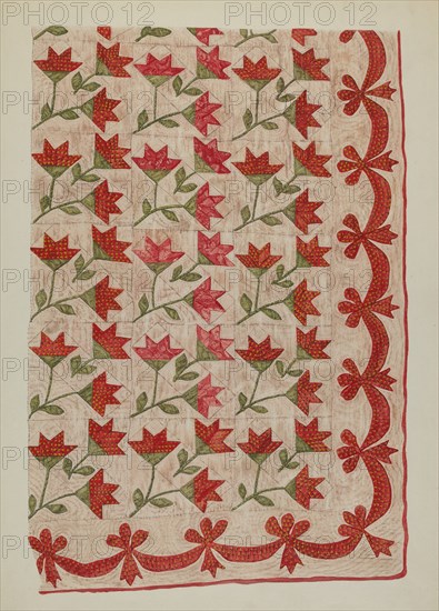 Appliqued Quilt, 1935/1942. Creator: Mildred E Bent.