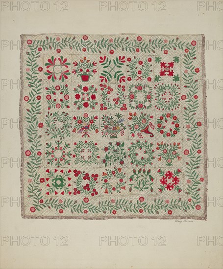 Applique Quilt, 1935/1942. Creator: Mary Berner.