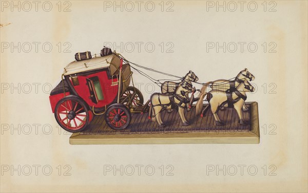 Wooden Model - Coach & Four Horses, c. 1937. Creator: Laura Bilodeau.