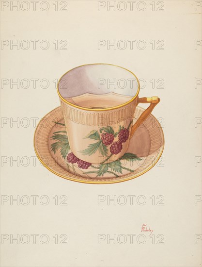 Moustache Cup and Saucer, c. 1940. Creator: Hal Blakeley.