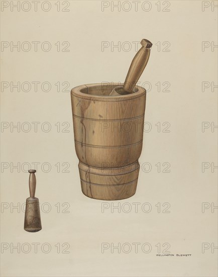 Mortar and Pestle, c. 1937. Creator: Wellington Blewett.