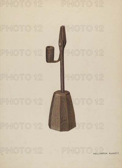 Rush Holder with Candle Socket, c. 1937. Creator: Wellington Blewett.