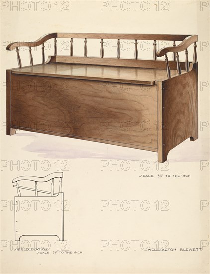 Bishop Hill: Settee and Chest, c. 1936. Creator: Wellington Blewett.