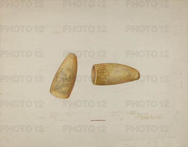 Scrimshaw: Walrus Tusk, 1941. Creator: Oscar Bluhme.