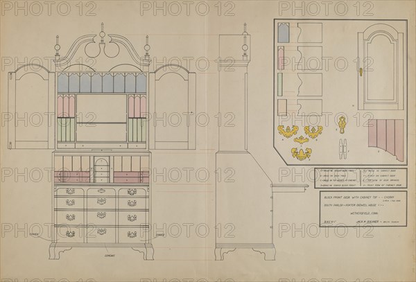 Block Front Desk with Cabinet Top, 1935/1942. Creator: Jack Bochner.