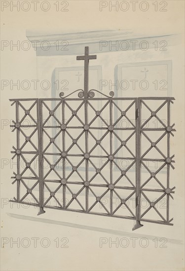 Iron Gate and Fence, c. 1936. Creator: Joseph L. Boyd.