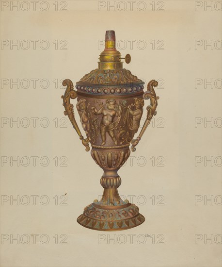 Ornamental Oil Lamp, c. 1940. Creator: Joseph L. Boyd.