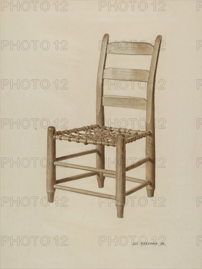 Braided Rawhide-bottomed Chair, c. 1939. Creator: Joe Brennan.