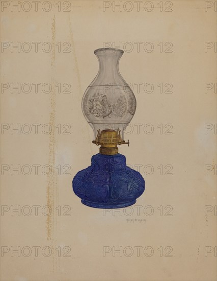 Blue Glass Lamp, c. 1937. Creator: Helen Bronson.