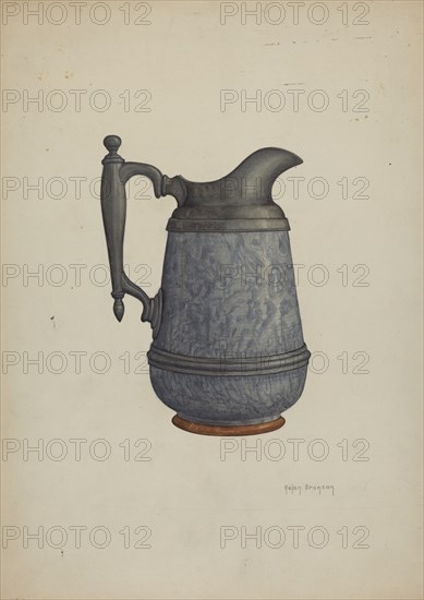 Pewter and Ceramic Pitcher, c. 1937. Creator: Helen Bronson.