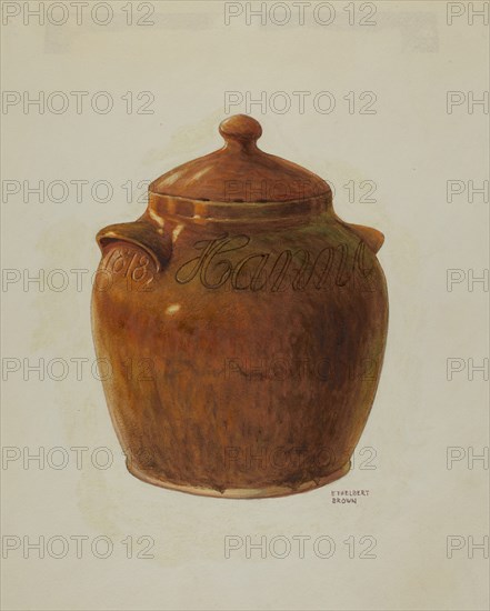 Pa. German Jar with Lid, c. 1941. Creator: Ethelbert Brown.
