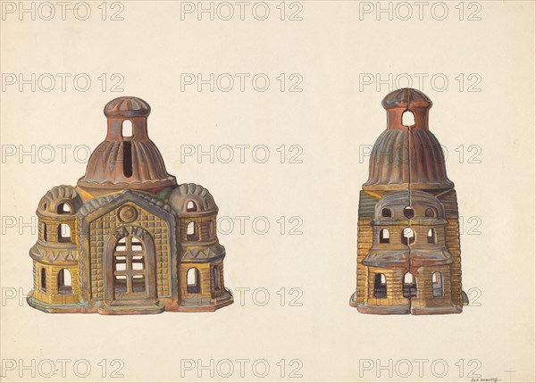 Toy Bank: "Bank Building", c. 1938. Creator: Alf Bruseth.