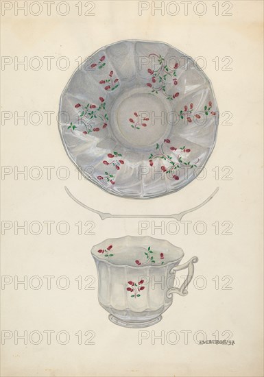 Cup and Saucer, c. 1937. Creator: Irene M. Burge.