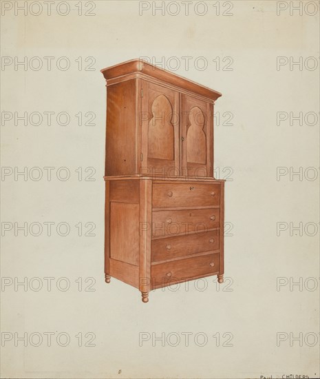 Shaker Cherry Cabinet with Drawers, c. 1937. Creator: William Paul Childers.