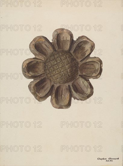 Wood Carving - Flower, c. 1939. Creator: Clements Clayton.