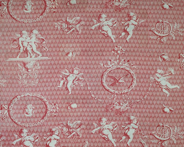 Amorini et Medallions (Cupid and Medallions) (Furnishing Fabric), France, c. 1810. Creator: Christophe-Philippe Oberkampf.