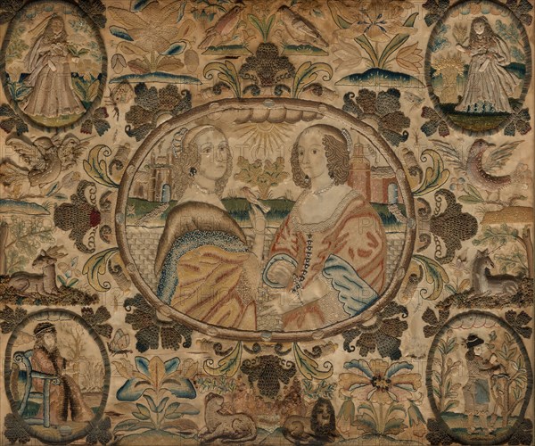 Needlework (Depicting the Four Seasons), England, c. 1660. Creator: Unknown.