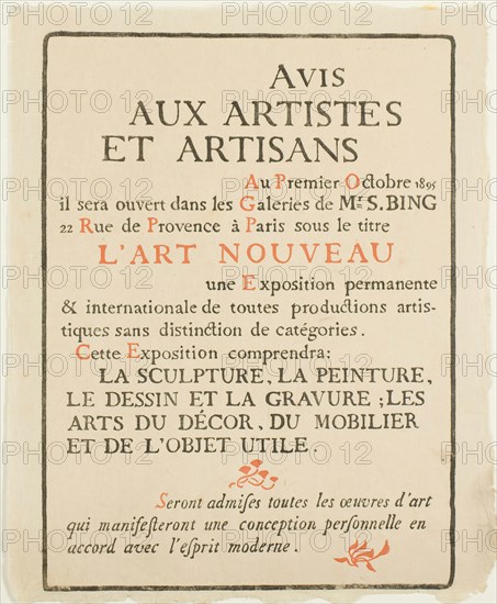 Avis aux Artistes et Artisans, October 1895. Creator: Georges Lemmen.