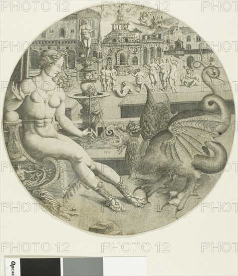 The Naked Woman and the Dragon, 1553. Creator: Allaert Claesz.
