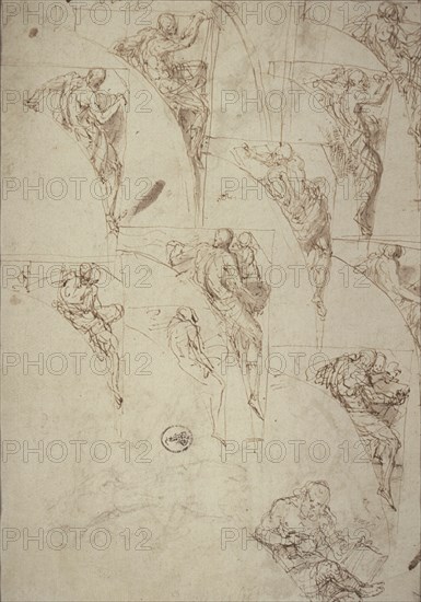 Studies for Prophets in Spandrels, c.1555. Creator: Aurelio Luini.