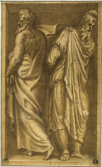 Two Standing Prisoners in a Niche, c.1549. Creator: Bernardino Campi.