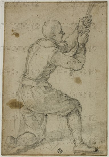 Man on Bended Knee, Pulling on Rope, c.1604. Creator: Bernardino Poccetti.