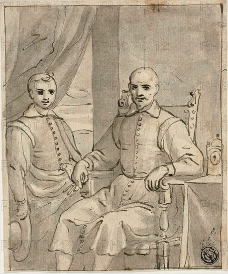 Portrait of a Seated Ecclesiastic and a Standing Boy, c.1610. Creator: Bernardo Castello.