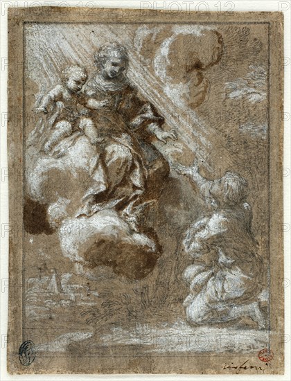 The Madonna and Child in Glory Appearing to a Kneeling Young Man, 1655/59. Creator: Bernardino Lanino.