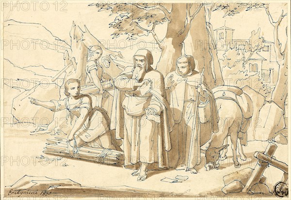 Peasant Woman Giving Directions to Monks, 1850. Creator: Eugenio Agneni.