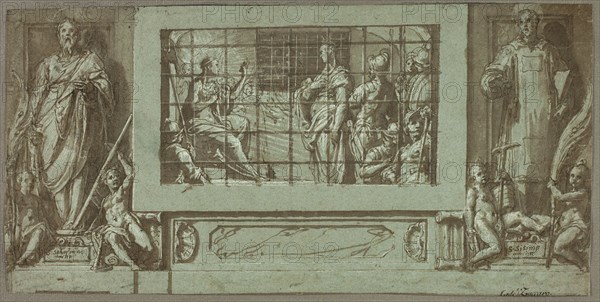 Saint Catherine in Prison Converting the Empress Faustina to Christianity, Flanked..., 1570/71. Creator: Federico Zuccaro.