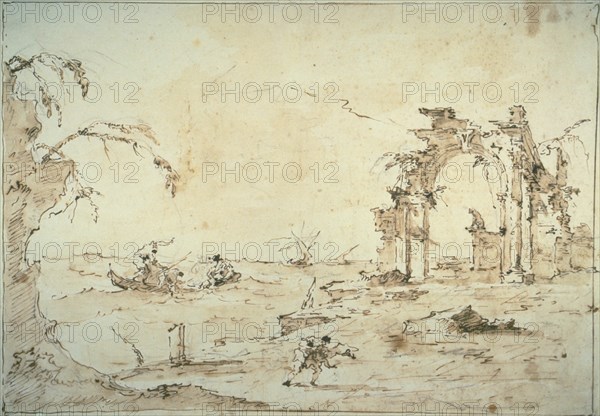 Capriccio with a Squall on the Lagoon, 1775/80. Creator: Francesco Guardi.