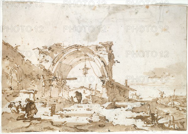 A Capriccio with a Ruined Gothic Arch, 1770/89. Creator: Francesco Guardi.