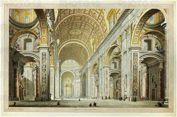 Interior View of the Church of St. Peter's in the Vatican, c.1770. Creator: Francesco Panini.