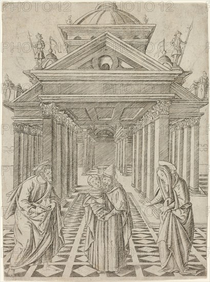 The Presentation in the Temple, plate four from the Life of the Virgin and Christ, c.1470. Creator: Francesco Rosselli.