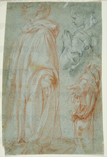 Three Studies for the Resurrected Christ Adored by a Female Saint and San Silvestro..., 1607. Creator: Francesco Vanni.